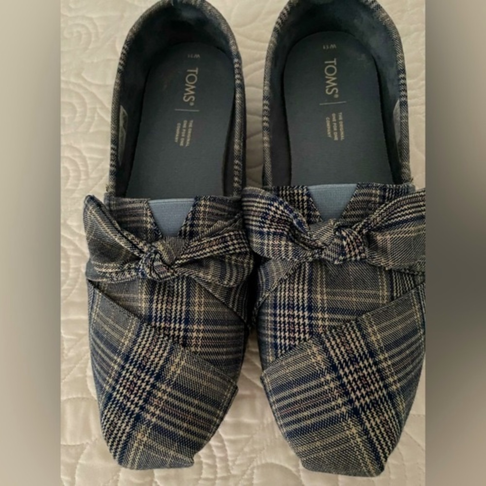 Toms Alpargata Citadel Blue Classic Plaid/Bow flats Sz 11 - Picture 15 of 15